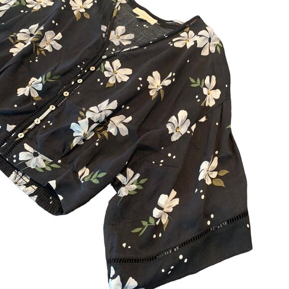 Lovestitch Womens black daisy floral blouse cropped length size small - Picture 2 of 5